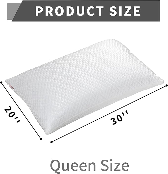 Cooling Pillow for Sleeping Queen Size Set of 2, Shredded Memory Foam Pillows Adjustable Firm Bed Pillow with Zipper, Cool Pillow for Hot, Side, Back and Stomach Sleepers