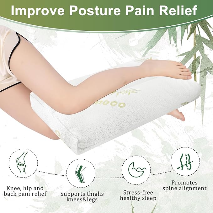 MINUPWELL Knee Pillow for Side Sleepers - 4" Height Between Leg & Under Knee Pillow for Back Sleepers - with 1060G 7D Fiber for Relieving Leg, Back, and Knee Pain - Rayon Derived from Bamboo