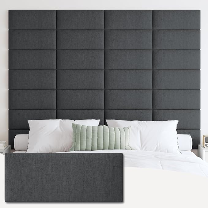 IFNOW Upholstered Wall Mounted Headboard, 3D Soundproof Wall Panels Peel and Stick for King Size, Reusable and Removable Tufted Bed Headboard in Black (12 Panels, 10" x 24")