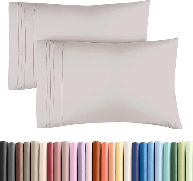 Standard Pillow Cases Set of 2 - Soft Hotel Quality Pillowcase Covers - Comfy & Wrinkle Free - Stain and Fade Resistant - Machine Washable Pillow Protectors - 2 Piece Set - Standard Size Light Grey