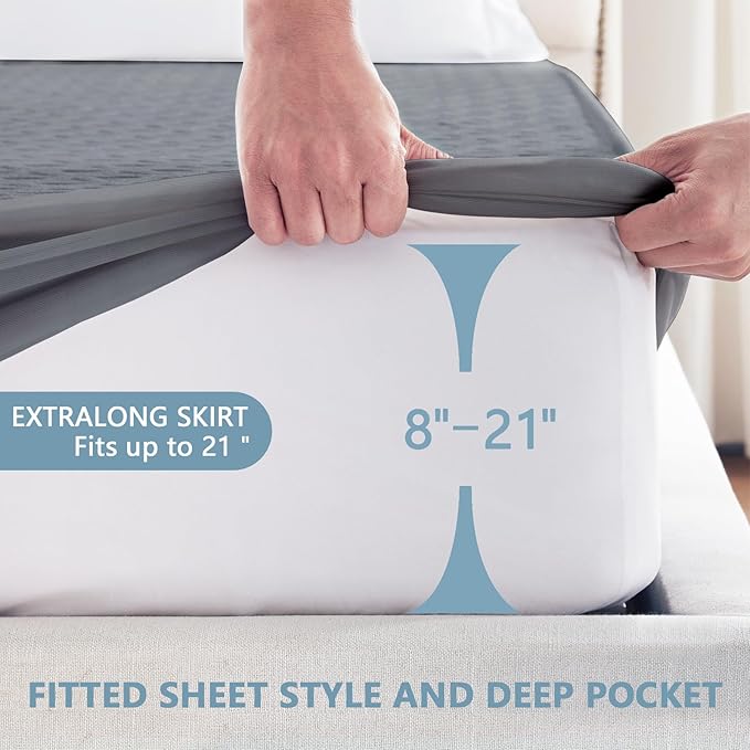 Premium Waterproof Mattress Protector Queen Size, Breathable Bed Cover 3D Air Fabric Cooling Mattress Pad Cover Smooth Soft Noiseless Washable, 8''-21'' Deep Pocket (Gray)