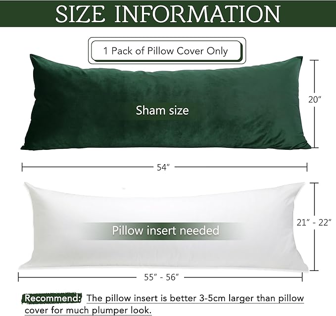 StangH Christmas Dark Green Body Pillow Cover, Soft Velvet Body Pillowcase for Pregnant, Holiday Lavish Decorative Oblong Pillowcase for Bedroom/Theater/Sofa/Couch, 20 x 54 inches, 1 Pc