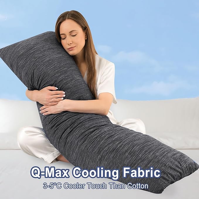 DWCN Cooling Body Pillow for Adults, 20x60 Inch Grey - Shredded Memory Foam Body Pillow with Removable & Adjustable Filling, Full Body Support for Side Sleepers, Pregnancy & Pain Relief
