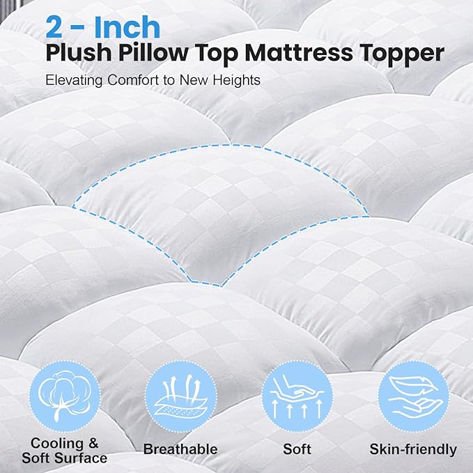 California King Size Dual Layer 4 Inch Memory Foam Mattress Topper, 2 Inch Gel Memory Foam and 2 Inch Pillow Top Mattress Pad Cover, Thick Soft Bed Topper Medium Support for Back Pain, White