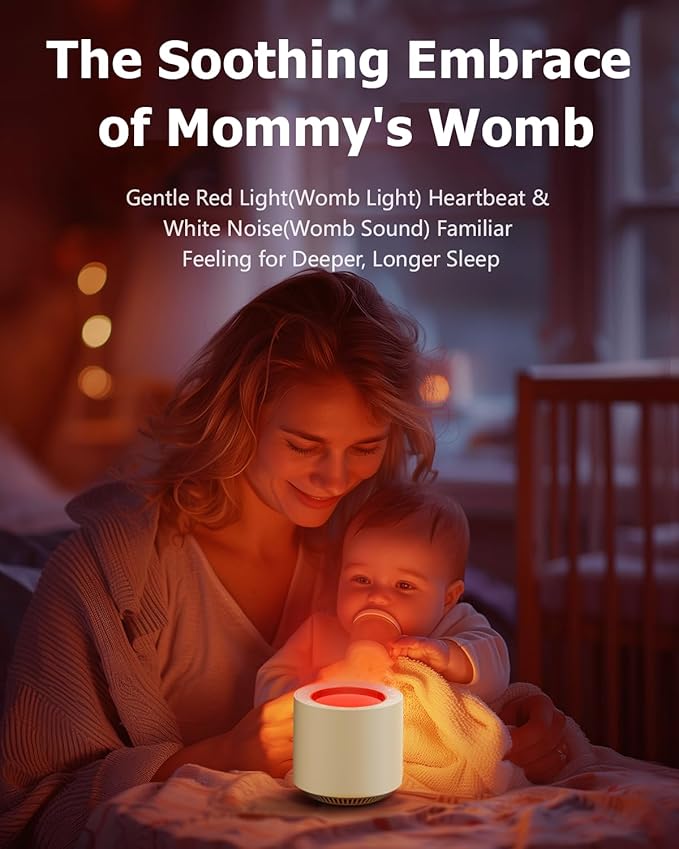 White Noise Sound Machine: Red Light Therapy Sleep Sound Machine with 38 Soothing Sounds & Calming Womb Soother, Memory Function, Dimmable Nursery Night Light with Timer for Baby Adult Gift