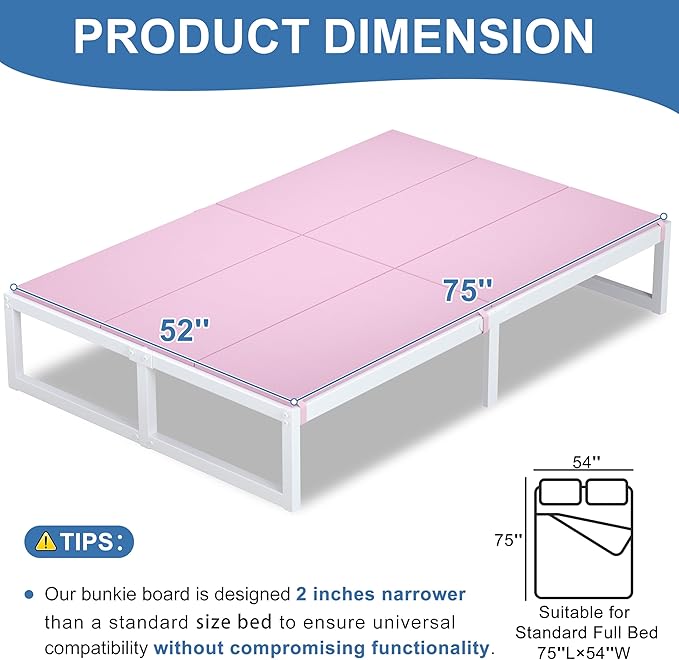 Lutown-Teen Bunkie Board Full Under Mattress High-Density Polymer Full Size Bunkie Board Anti-Sag, Breathable, Moisture Resistant, Noise Minimizing, Pink