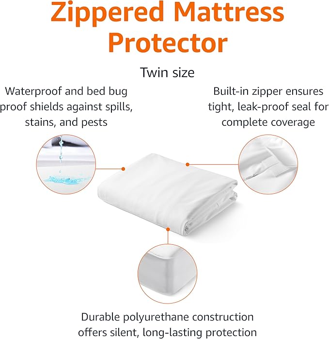 Amazon Basics Zippered Mattress Encasement - Waterproof, Twin (Pack of 2)