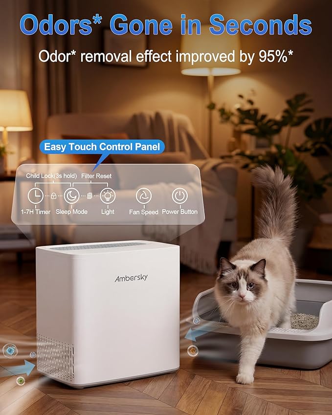 Ambersky Air Purifier for Home, True HEPA Air Cleaner Cover Up to 2000sq.ft with Real-Time Air Quality Sensor, Auto Mode, 23dB Sleep Mode, Pet Hair Dander Odor Smoke Dust Filter for Large Room