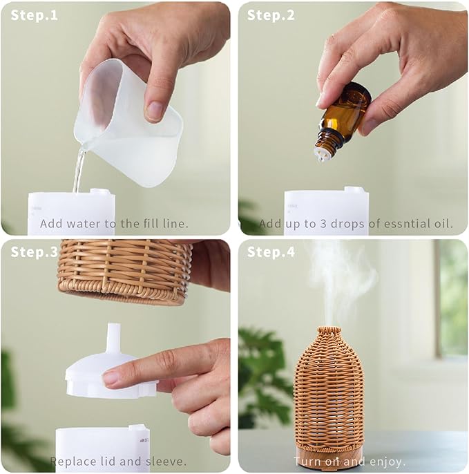 VICTORIA AROMA Essential Oil Diffuser - Multifunction Aromatherapy Diffuser 7 LED Color Changing Light 100ML Rattan Diffuser Easy to Clean Suitable for Home,Office (Tan)