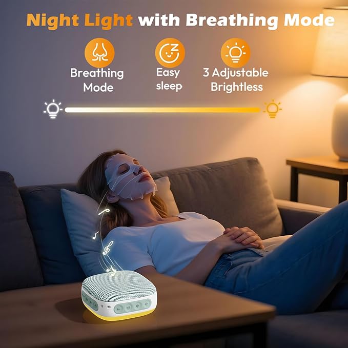 Portable Sound Machine for Travel, White Noise Sound Machine for Sleeping with Night Light, 20 Quality Non-looping Sounds, Headphone Jack, Memory, Timer for Adults,Hotel(Green)