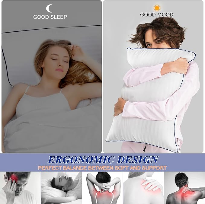 SEMZSOM Bed Pillows for Sleeping, Queen Size Set of 2 Luxury Hotel Pillows with Premium Soft Down Alternative Filling for Back, Stomach and Side Sleepers