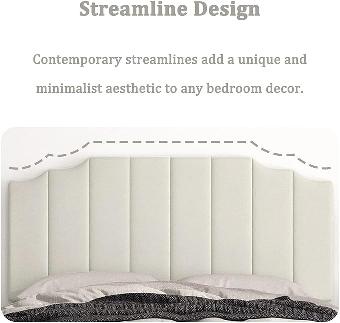 Befurtori Queen Size Headboard Only, Velvet Wall Mounted Headboard Queen/Full Size for Adjustable Bed, Modern Vertical Channel Design with Curved Tufted Upholstered Head Board, Cream