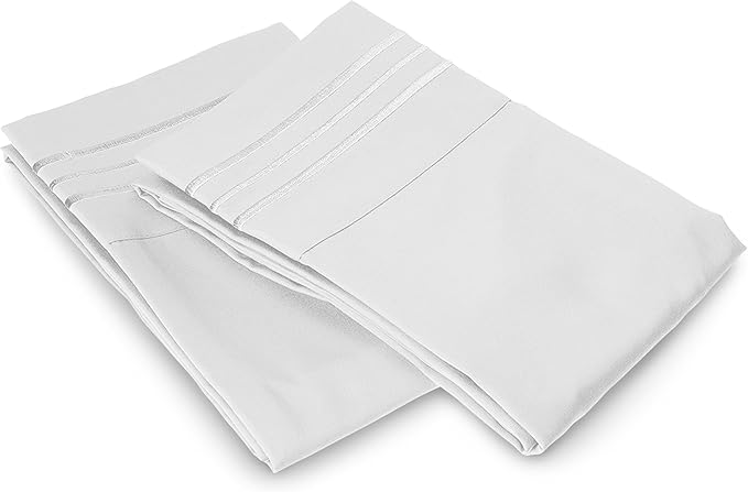 Elegant Comfort Luxury Ultra-Soft 2-Piece Pillowcase Set - 1500 Premium Hotel Quality Microfiber Double Brushed - Wrinkle Resistant, Standard/Queen, White