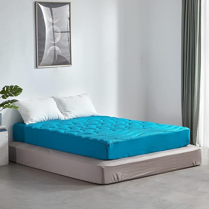 SLEEP ZONE Cooling Mattress Topper for College Dorm, Premium Zoned Quilted Mattress Pad, Fitted Mattress Protector Cover, Machine Wash Durable, Deep Pocket 8-21 inch, (Teal, Twin XL)