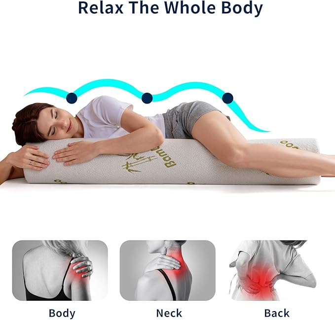 Body Pillow for Adults, Long Pillow for Back,Hip and Knee Support, Side Sleeper. Bolster Pillow Insert with High Resilience Foam, Soft Support for Pregnant Women, Washable Bamboo Cover