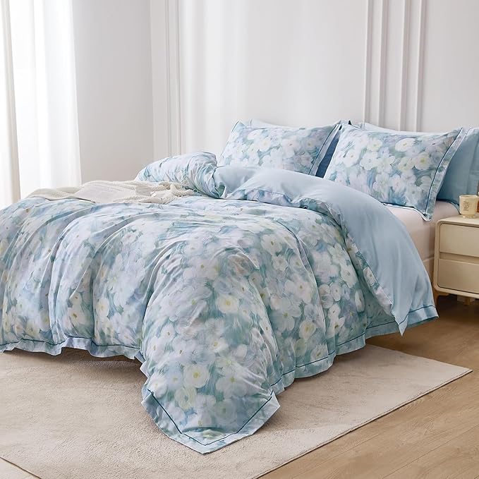 OAITE Duvet Cover Set King Size Oil Painting Pattern Ultra Soft 100% Cotton Duvet Cover Sets 3-PC, Breathable Duvet Cover with Zipper Closure & Corner Ties