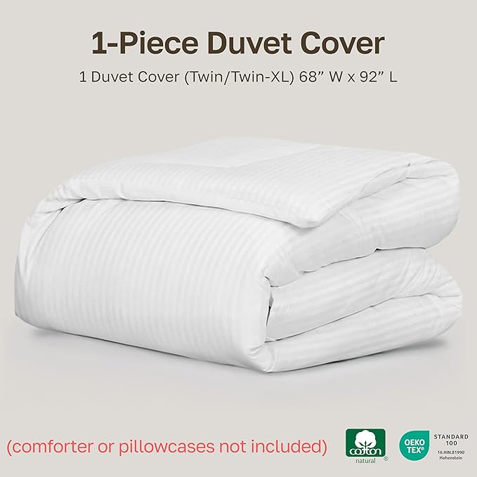 California Design Den Twin XL/Twin Duvet Cover Cotton Only - Premium 400 Thread Count, Natural 100% Cotton Duvet Cover Only, Soft Sateen Weave, Button Closure and Corner Ties - Striped White