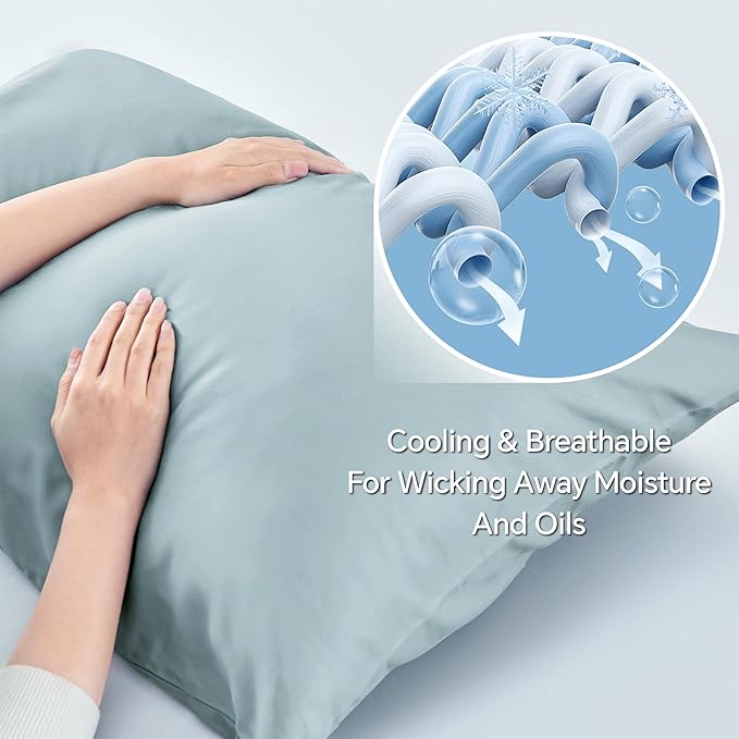 BEDELITE Body Pillow Cover, Rayon Made from Bamboo, Cooling Body Pillow Case Cover for Hot Sleepers and Night Sweats, Breathable & Silky Soft Full Long Pillow Case (Haze Blue, 20x54 Inches)