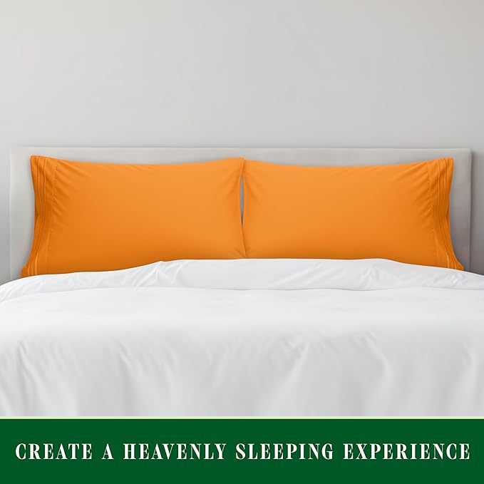 Elegant Comfort Luxury Ultra-Soft 2-Piece Pillowcase Set - 1500 Premium Hotel Quality Microfiber Double Brushed - Wrinkle Resistant, King Size, Vibrant Orange