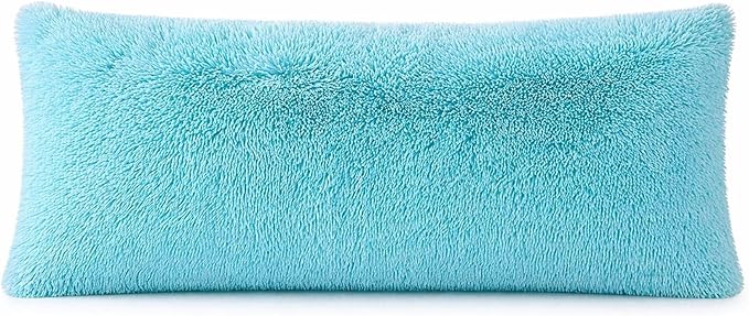 Reafort Luxury Faux Fur Body Pillow Cover 21" x 54", Long Hair PV Plush Body Pillow Case with Hidden Zipper Closure, Ultra Soft Fluffy Decorative Long Pillow Cover (Aqua, Body)