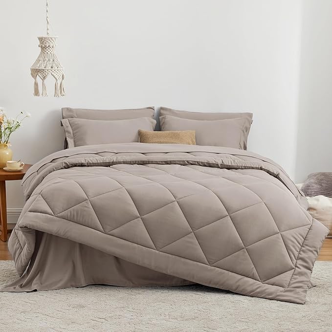 Love's cabin Full Comforter Set Burlwood, 7 Pieces Full Bed in a Bag, All Season Bedding Sets with 1 Comforter, 1 Flat Sheet, 1 Fitted Sheet, 2 Pillowcase and 2 Pillow Sham | Soft, Breathable, Lightweight, Comfortable