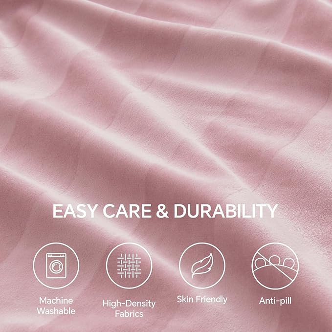 BEDELITE Velvet Body Pillow Cover with Zipper, Soft and Plush 20x54 Long Pillow Case, Velvety Smooth and Cozy Body Pillow Pillowcase for Bedroom, for All Seasons(Dusty Pink-Stripe)