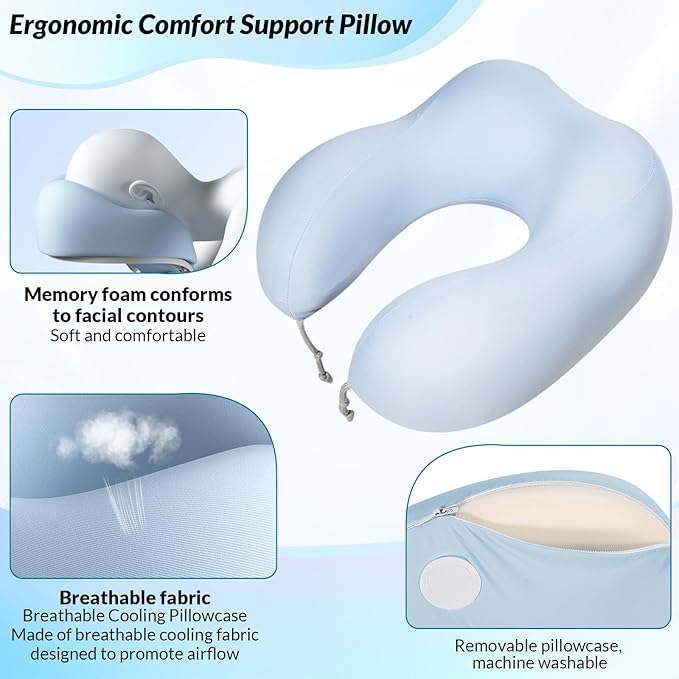 Massage Headrest for Bed, Adjustable U-Shaped Face Cradle Pillow, Portable Memory Foam Pillow for Neck Pain Relief, Ideal for Post Eye Surgery Recovery, Home Facials, Spa & Massage Table Daily Use