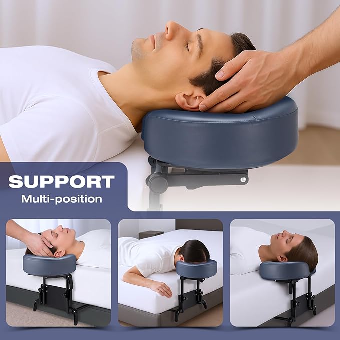 Massage Headrest for Bed Mattress Top, Universal Adjustable Face Cradle with Ergonomic Memory Foam Pillow, Professional Massage Table Attachment Kit for Home Therapy/Eye Surgery Recovery/Sleeping-Blue