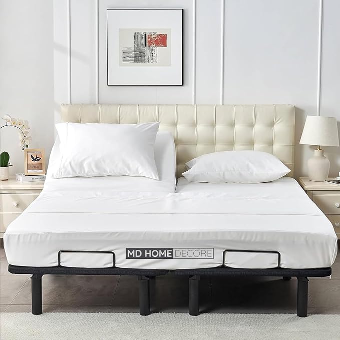 4 Piece Split Head Flex Sheet Set, 32" Top Split King Sheets for Adjustable Beds, 100% Egyptian Cotton, 16 Inch Deep Pocket, Soft Durable Breathable Sheets, White Solid, Ideal for Adjustable Beds