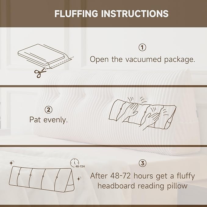 Z-hom Large Headboard Pillow Queen, NO ROLL Pillow, Wedge Pillow Headboard for Sitting Up in Bed, Backrest Support Triangular Cushion for Reading, Gap Pillow w/Removable Washable Cover,Cream