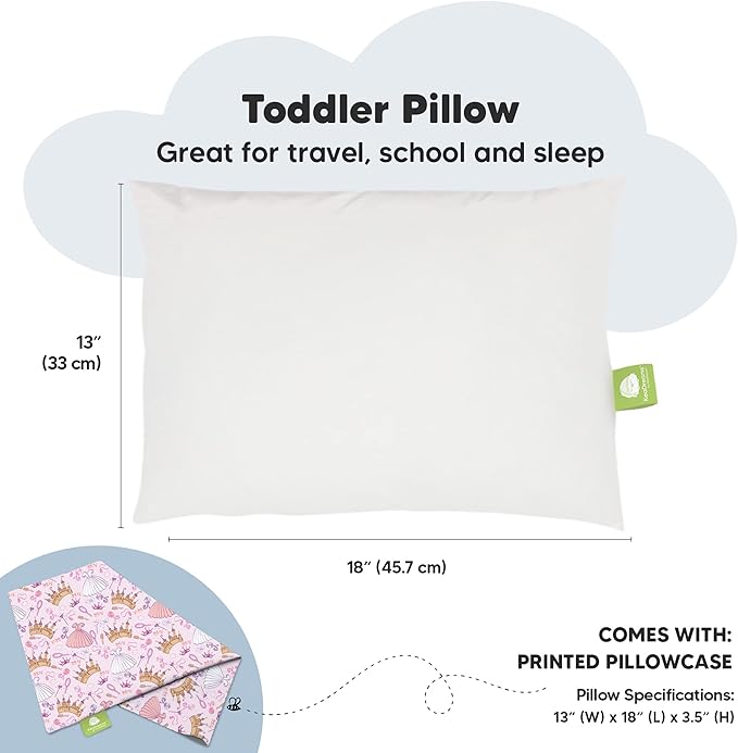 Toddler Pillow with Pillowcase - 13x18 My Little Dreamy Kids Travel Bed Pillows for Sleeping, Organic Cotton Small Pillowcase, Soft & Breathable, Machine Washable,Toddlers 2-5 years old(Dear Princess)