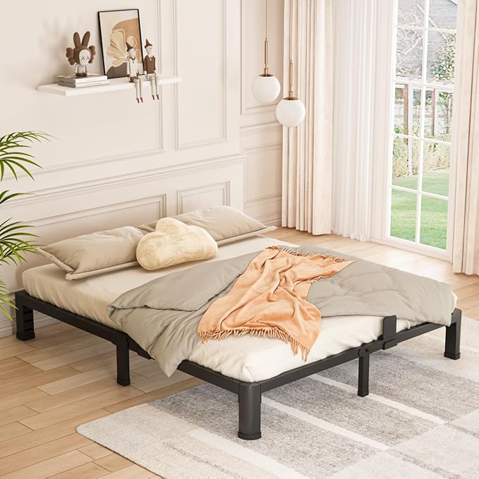 Bilily 6 Inch California King Bed Frame with Round Corner Leg,Heavy Duty Low Cal King Size Bed Frame Metal Platform,No Box Spring Needed,Easy Assembly,Noise-free,Headboard Compatible,Extra Large,Black