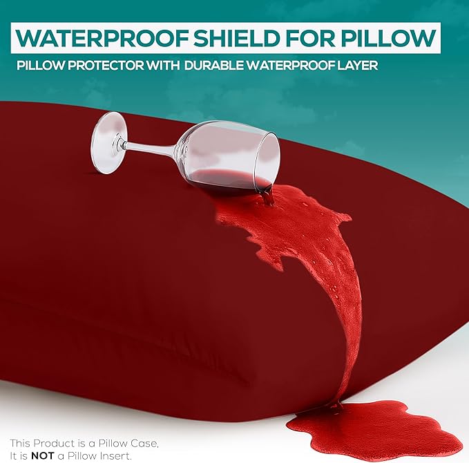 Utopia Bedding Premium 100% Waterproof Pillow Protectors with Zipper King Size (Set of 2), Bed Bug and Dust Mite Proof Zippered Pillow Covers, Pillow Encasement Cases, Red