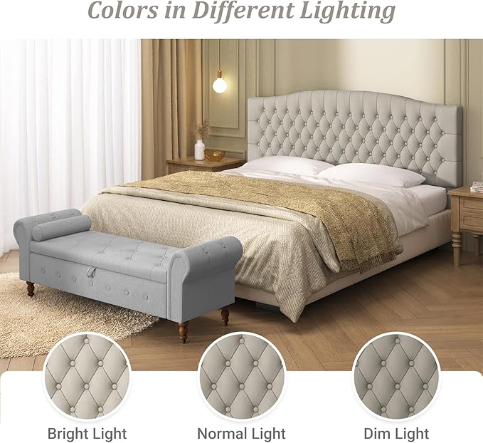 Furpopup Velvet Upholstered Headboard King/Cal King Size Latest Model Wall Mount, Bed Frame Mount, Featuring High-Density Sponge Padding, Luxury Texture Easy Assembly and Style-Light Warm Gray/Taupe