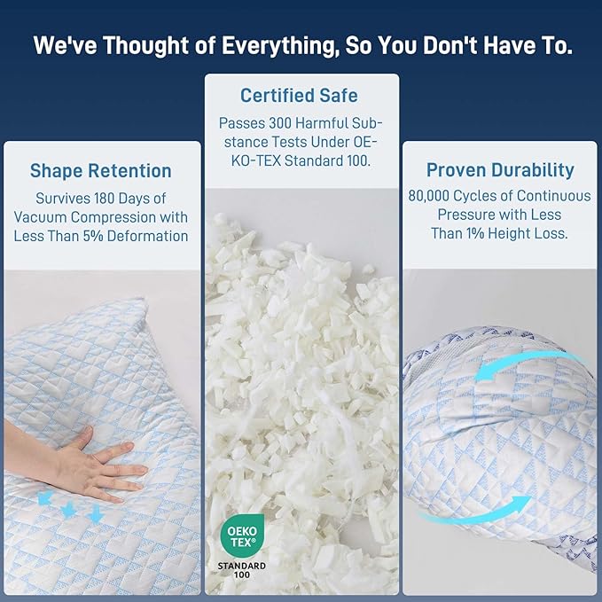 Cotelovo Shredded Memory Foam Soft Cooling Viscose Pillows Adjustable Hypoallergenic Hotel Quality Bed Pillows for Side, Back and Stomach Sleeper, Oeko-TEX Certified King Size Set of 2