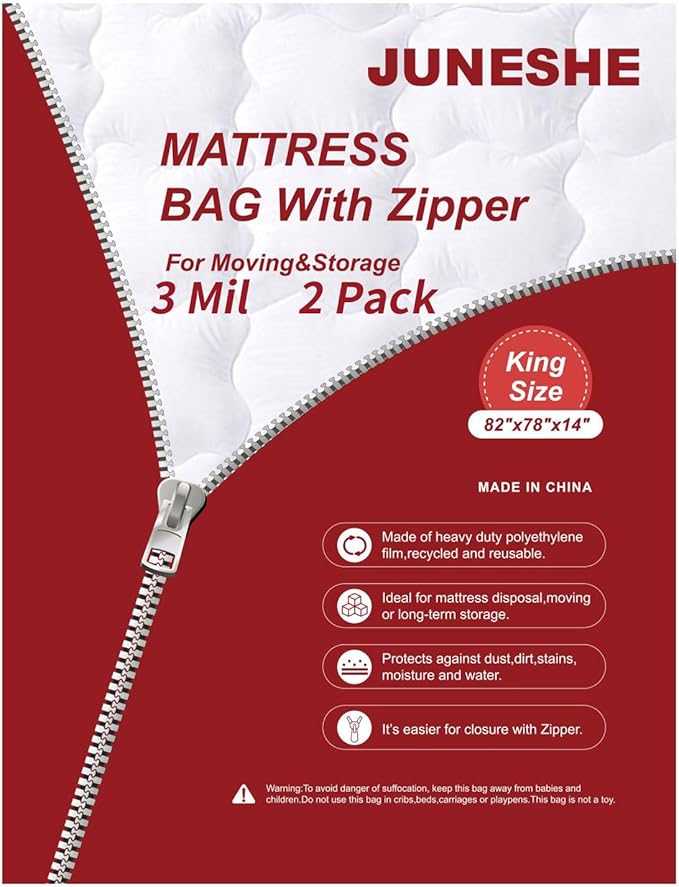 2PK 3 Mil King Size Mattress Bags with Zipper for Storage Moving,Plastic Waterproof Mattress Protector Cover Moving Supplies
