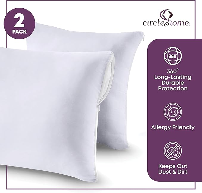 CIRCLESHOME Throw Pillow Protectors - 100% Cotton Breathable Pillowcases - 20 X 20 Square Pillowcases - Protects Pillows from Dirt, Dust and Debris (Square Pillow Protectors - 2 Pack- 20x20)