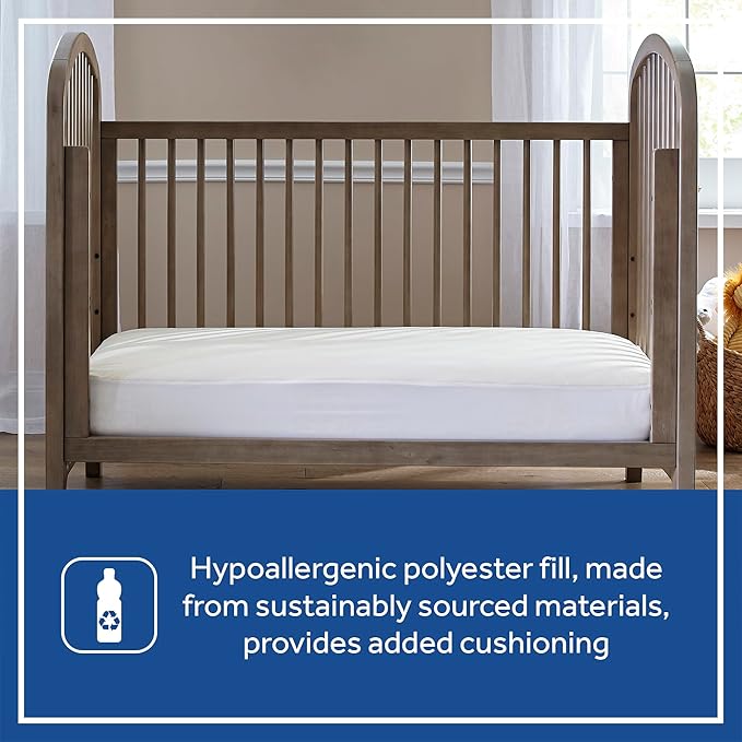 Sealy Baby Quilted Organic Cotton Top Breathable Fitted Waterproof Infant Crib Mattress Protector Pad and Toddler Bed Cover, Durable and Comfortable Topper, Machine Washable, 52” x 28”- Cream