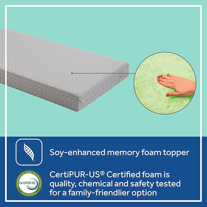 Sealy Butterfly 2-Stage Dual Firm Antibacterial Foam Baby Crib Mattress & Toddler Bed Mattress, Hypoallergenic Waterproof Memory Foam Crib Mattress, GREENGUARD GOLD Certified,Made in USA,52"x28",White