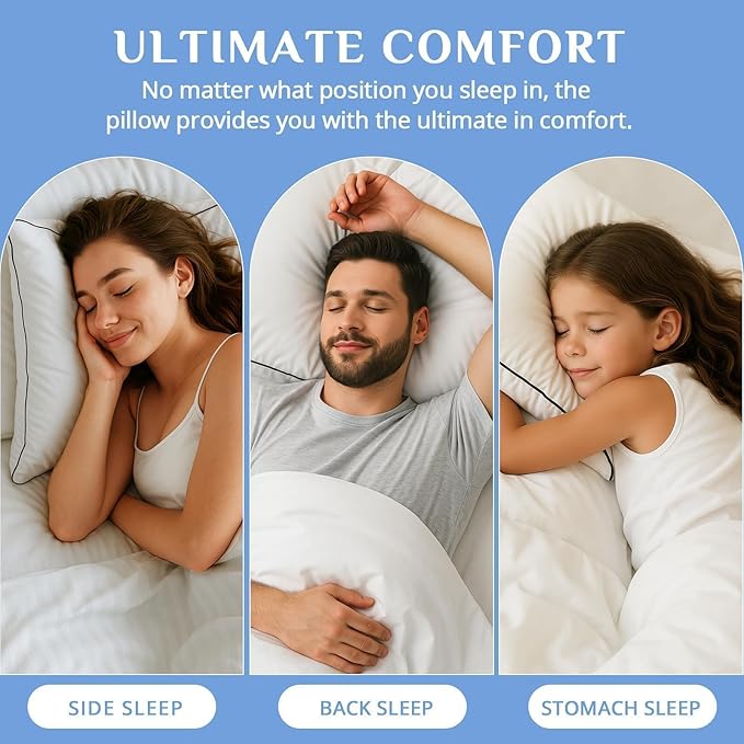 JOLLYVOGUE Pillows Standard Size Set of 4, Collection Bed Pillows for Sleeping, Hotel Quality Pillows for Side, Back and Stomach Sleepers, Soft Supportive Oeko-Tex Certified Down Alternative Filling