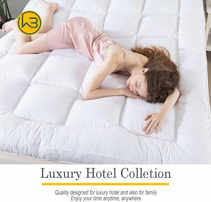 WhatsBedding 5 Inch Feather Bed Mattress Topper,Duck Feather Memory Foam Mattress Topper, Thickened Topper Layer, Full, 54x75 inches