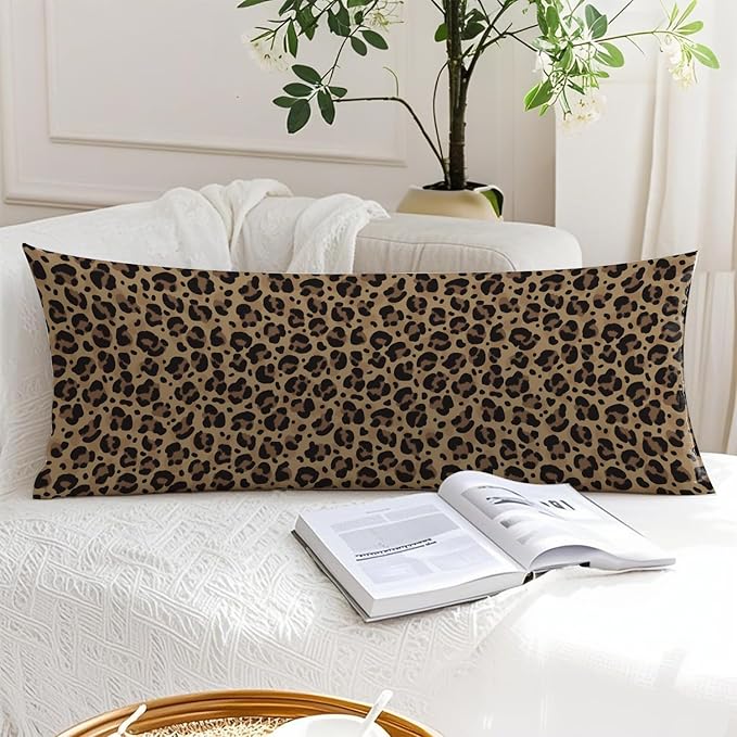 Leopard Print 20x54 Body Pillow Cover, Cheetah Print Room Decor, Trendy Wild Animal Print Aesthetic Decorative Long Body Pillow Cases for Girls Bedroom Dorm Apartment Bed Couch