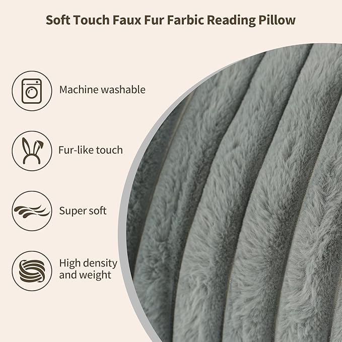 Headboard Pillow Twin, Faux Fur Wedge Pillow Headboard for Bed Sitting Up,Back Support Pillows for Reading, Working with 2 Pack Neck Bloster Pillows (Grey, Twin: 39x8x20 Inches)
