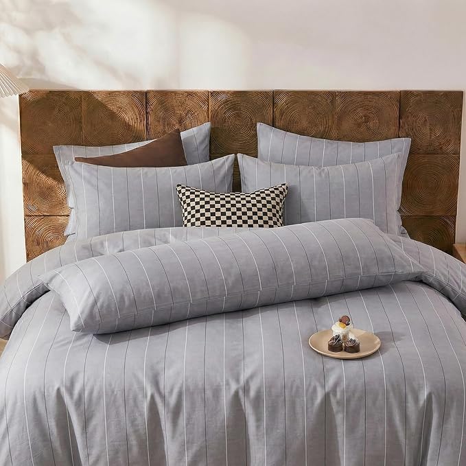 Merryword Gray Striped Pillowcases, 100% Cotton Pillow Cases, Standard Size Pillowcases, Soft Breathable Pinstripe Pillow Covers, Set of 2