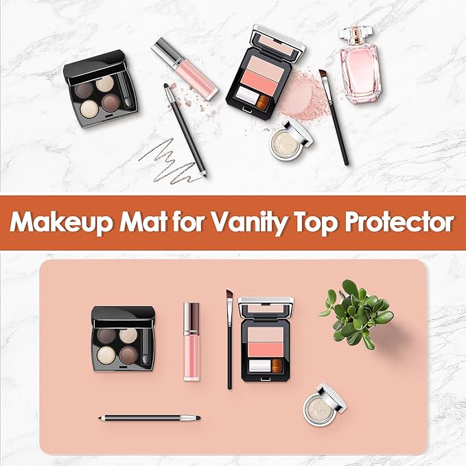Makeup Mat for Vanity to Protect Desk Top 23.6 x 11.8 in, Dual-Sided Makeup Mat, Easy to Clean Desk Pad - Waterproof and Oilproof Vanity Accessories (Apricot and Orange)