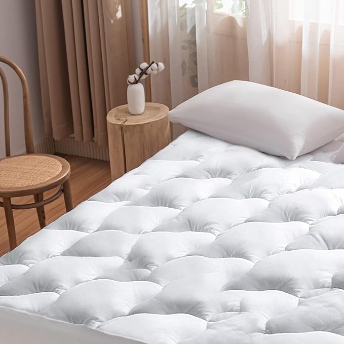 WhatsBedding Waterproof Mattress Pad Full Size Cotton Top Down Alternative Filling Pillowtop Mattress Topper Cover-Fitted Quilted White(Waterproof Full Mattress Pad)