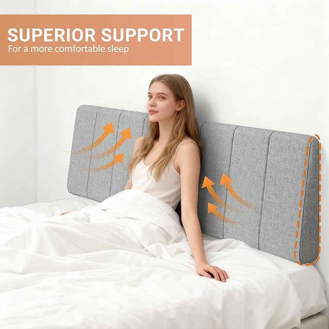King Size Headboard Only-No Assembly, Upholstered Headboard King Size Linen Fabric Modern Style Headboards Extra-Thick, Light Gray