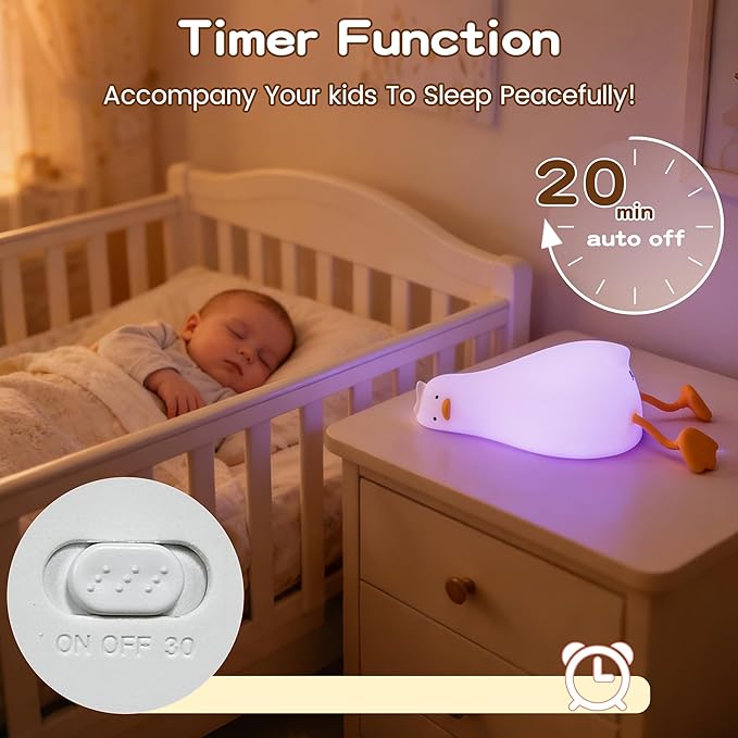 FAMIDUO Squishy Lying Flat Duck Night Light, App & Touch Control Color Changing Silicone Duck Lamp with Blind Box, Rechargeable Cute Nursery Night Light,Dimmable Bedside Light with Timer for Baby Kids