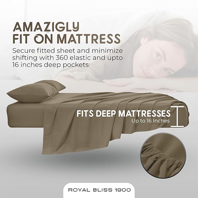 California King Sheet Sets – 4Pcs Cal King Bedding Set, Deep Pocket, Double Brushed Microfiber, Fade Resistant, Soft & Breathable Bed Sheets for Ultimate Comfort(Taupe)