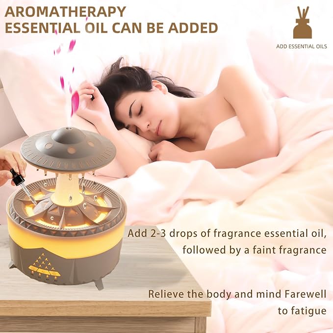 Raindrop Humidifier for Bedroom Large Room -Air Humidifiers and Aromatherapy Diffuser,Ultrasonic humidifier,Quiet humidifier with Ambient Light & 4 Timer,Waterless Auto Off